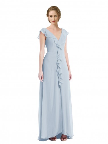Seeglas A-Linien V-Ausschnitt Chiffon Lange Brautjungfernkleider Hersteller