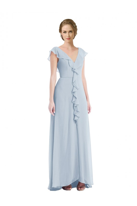 Seeglas A-Linien V-Ausschnitt Chiffon Lange Brautjungfernkleider Hersteller