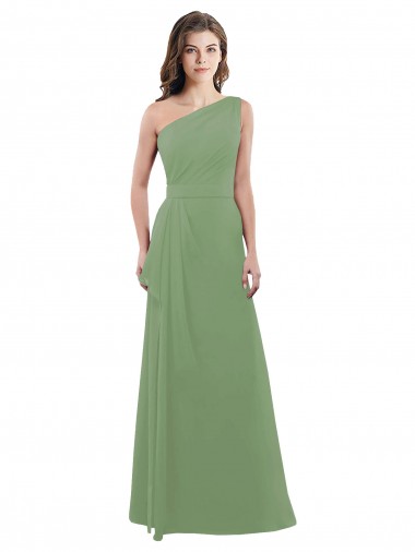 Seegras A-Linien Eine-Schulter Chiffon Lange Brautjungfernkleider Hersteller