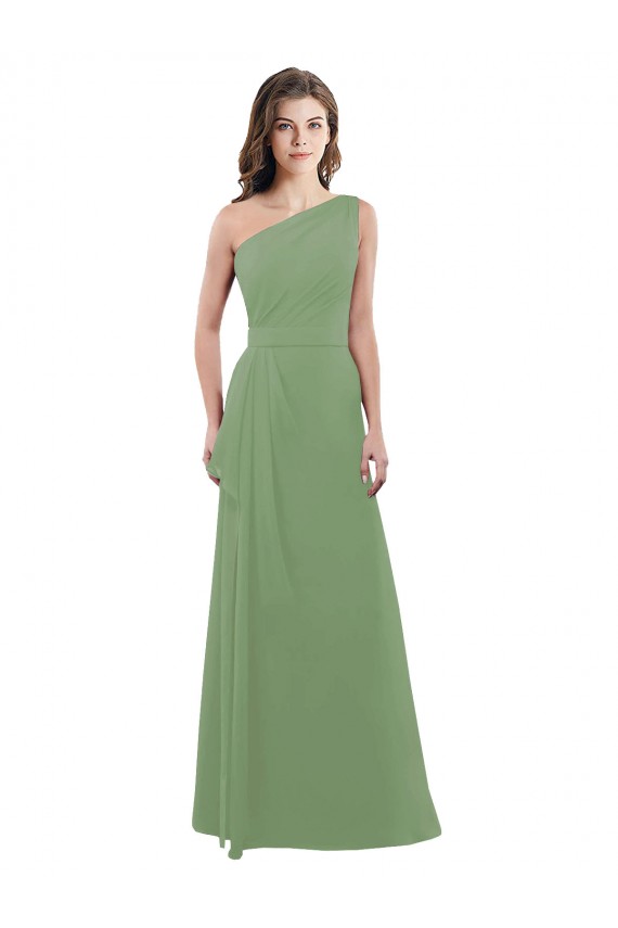 Seegras A-Linien Eine-Schulter Chiffon Lange Brautjungfernkleider Hersteller