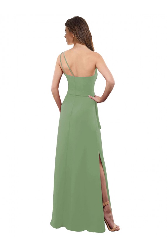 Seegras A-Linien Eine-Schulter Chiffon Lange Brautjungfernkleider Hersteller