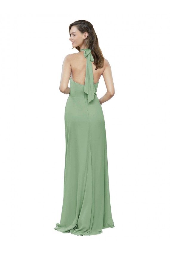 Seegras A-Linien Neckholder Stehkragen Ausschnitt Chiffon Lange Brautjungfernkleider Hersteller