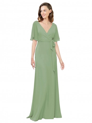 Seegras A-Linien V-Ausschnitt Chiffon Lange Brautjungfernkleider Hersteller
