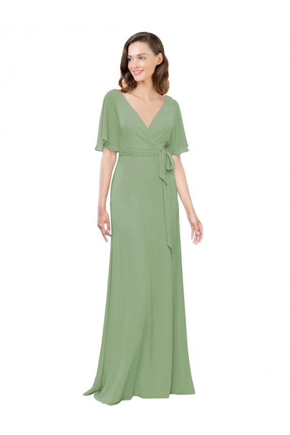 Seegras A-Linien V-Ausschnitt Chiffon Lange Brautjungfernkleider Hersteller