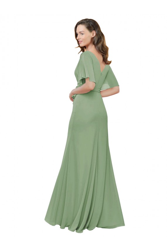 Seegras A-Linien V-Ausschnitt Chiffon Lange Brautjungfernkleider Hersteller