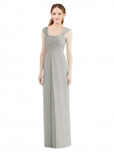 Silber A-Linien Chiffon Lange Brautjungfernkleider Hersteller