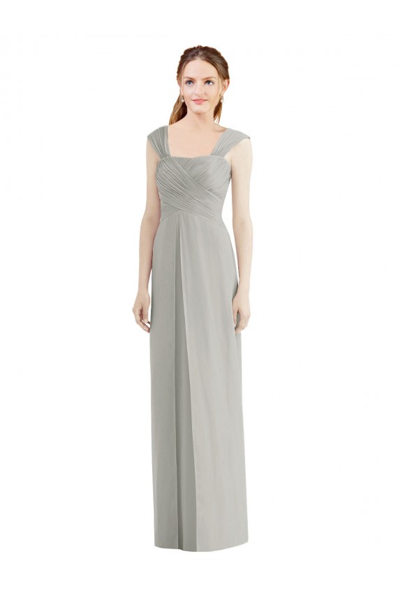 Silber A-Linien Chiffon Lange Brautjungfernkleider Hersteller