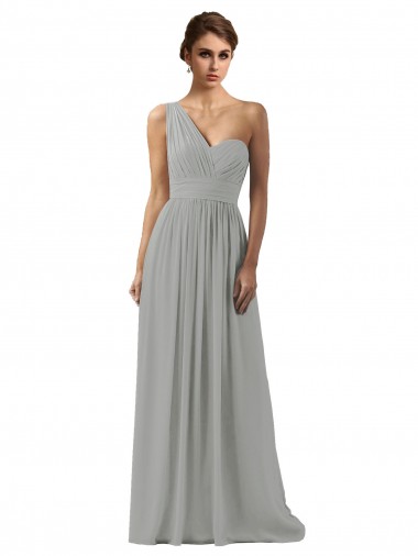 Silber A-Linien Eine-Schulter Chiffon Lange Brautjungfernkleider Hersteller