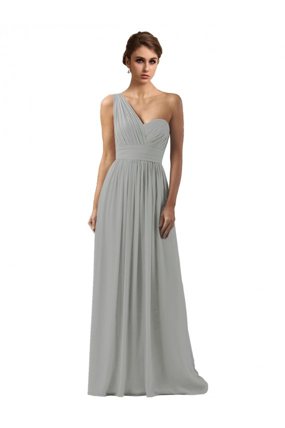 Silber A-Linien Eine-Schulter Chiffon Lange Brautjungfernkleider Hersteller