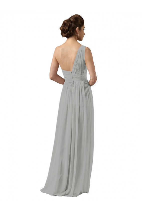 Silber A-Linien Eine-Schulter Chiffon Lange Brautjungfernkleider Hersteller
