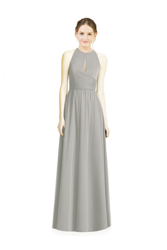 Silber A-Linien Neckholder Chiffon Lange Brautjungfernkleider Hersteller