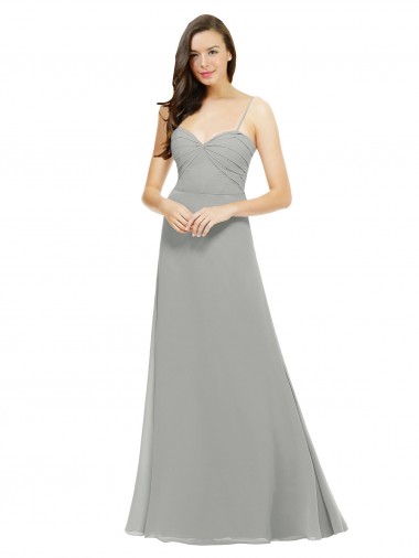 Silber A-Linien Spaghetti-Träger Chiffon Lange Brautjungfernkleider Hersteller