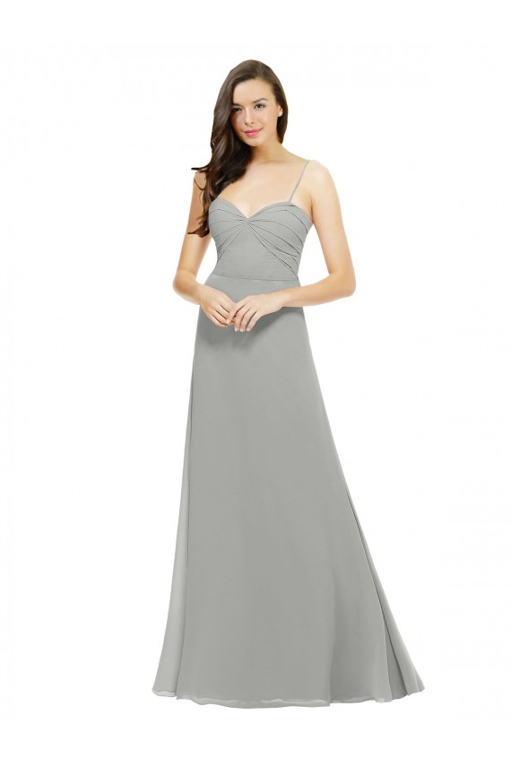 Silber A-Linien Spaghetti-Träger Chiffon Lange Brautjungfernkleider Hersteller