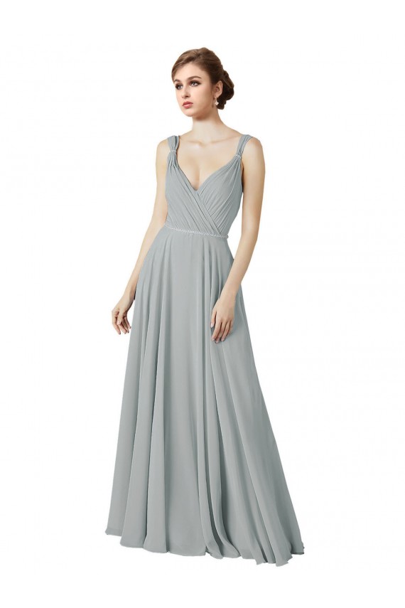 Silber A-Linien V-Ausschnitt Chiffon Lange Brautjungfernkleider Hersteller