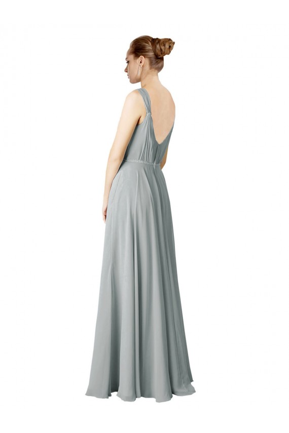 Silber A-Linien V-Ausschnitt Chiffon Lange Brautjungfernkleider Hersteller