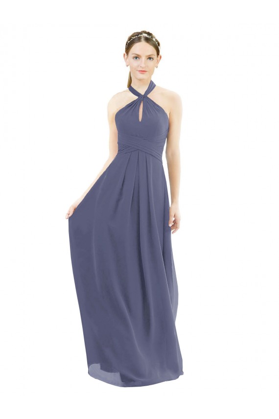 Silberner Stein A-Linien Neckholder Chiffon Lange Brautjungfernkleider Hersteller