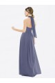 Silberner Stein A-Linien Neckholder Chiffon Lange Brautjungfernkleider Hersteller