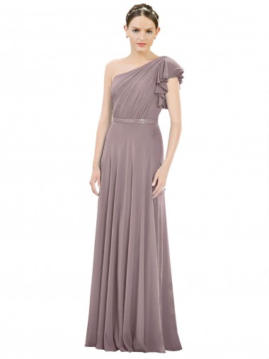 Staubige Rose A-Linien Eine-Schulter Chiffon Lange Brautjungfernkleider Hersteller