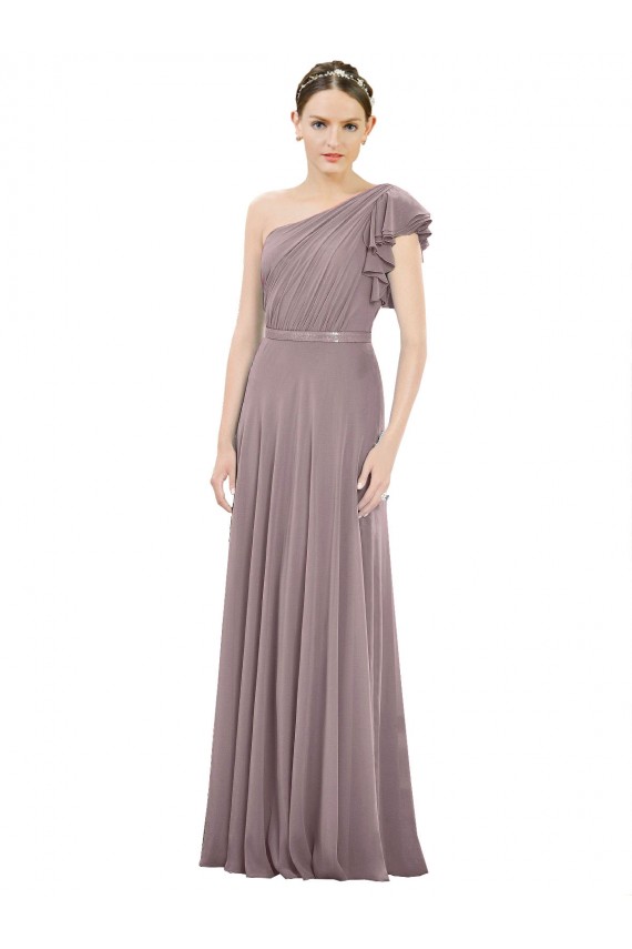 Staubige Rose A-Linien Eine-Schulter Chiffon Lange Brautjungfernkleider Hersteller