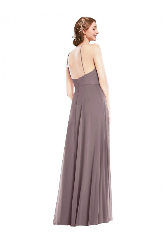 Staubige Rose A-Linien Neckholder Chiffon Lange Formale Brautjungfernkleider / Abendkleider Hersteller