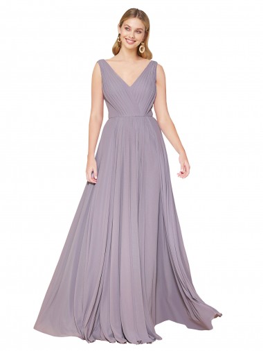 Staubige Rose A-Linien V-Ausschnitt Chiffon Lange Formale Brautjungfernkleider / Abendkleider / Abiballkleider Hersteller