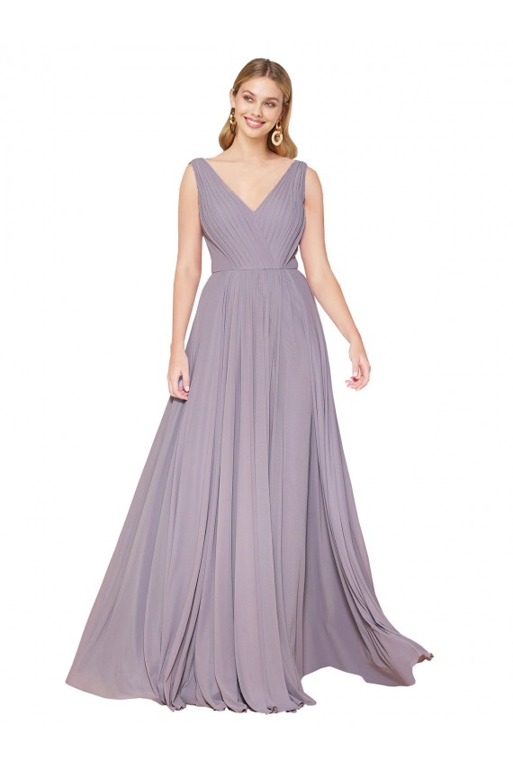 Staubige Rose A-Linien V-Ausschnitt Chiffon Lange Formale Brautjungfernkleider / Abendkleider / Abiballkleider Hersteller