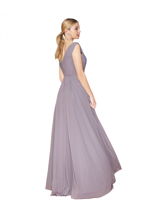 Staubige Rose A-Linien V-Ausschnitt Chiffon Lange Formale Brautjungfernkleider / Abendkleider / Abiballkleider Hersteller