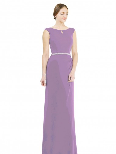 Staubiger Lavendel A-Linien Bootshals Stehkragen Ausschnitt Chiffon Lange Brautjungfernkleider Hersteller