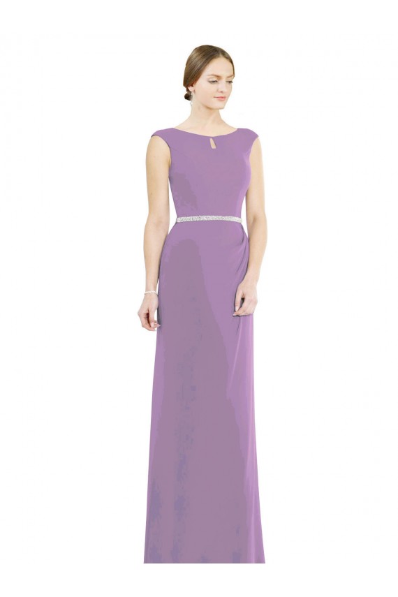 Staubiger Lavendel A-Linien Bootshals Stehkragen Ausschnitt Chiffon Lange Brautjungfernkleider Hersteller