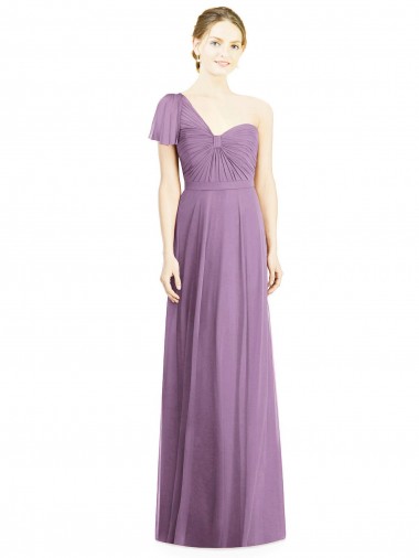 Staubiger Lavendel A-Linien Eine-Schulter Chiffon Lange Brautjungfernkleider Hersteller