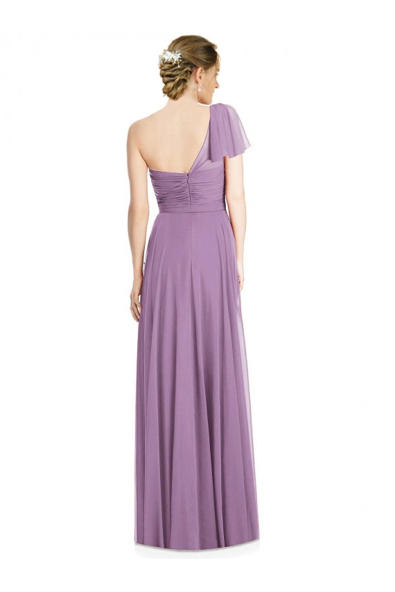 Staubiger Lavendel A-Linien Eine-Schulter Chiffon Lange Brautjungfernkleider Hersteller