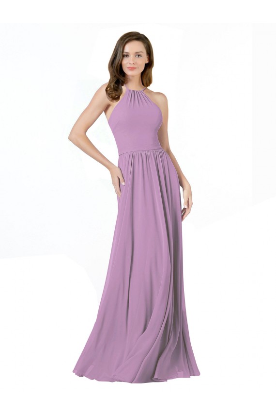 Staubiger Lavendel A-Linien Neckholder Chiffon Lange Brautjungfernkleider Hersteller