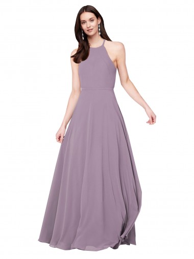 Staubiger Lavendel A-Linien Neckholder Chiffon Lange Brautjungfernkleider Hersteller
