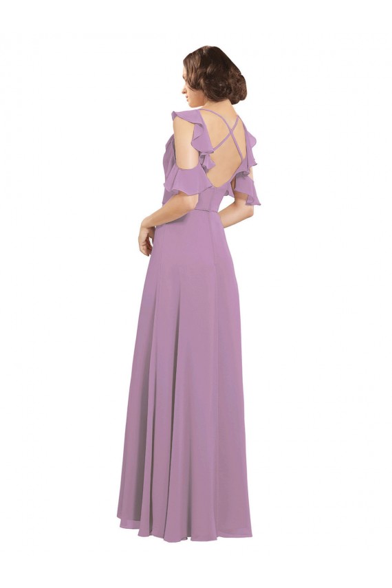 Staubiger Lavendel A-Linien Stehkragen Ausschnitt Chiffon Lange Brautjungfernkleider Hersteller