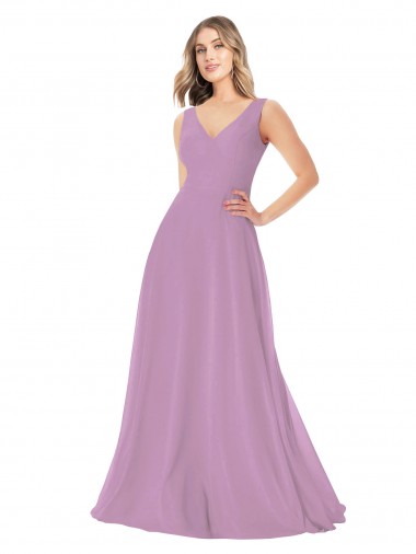 Staubiger Lavendel A-Linien V-Ausschnitt Chiffon Lange Brautjungfernkleider Hersteller