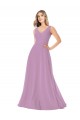 Staubiger Lavendel A-Linien V-Ausschnitt Chiffon Lange Brautjungfernkleider Hersteller
