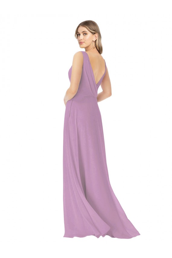 Staubiger Lavendel A-Linien V-Ausschnitt Chiffon Lange Brautjungfernkleider Hersteller