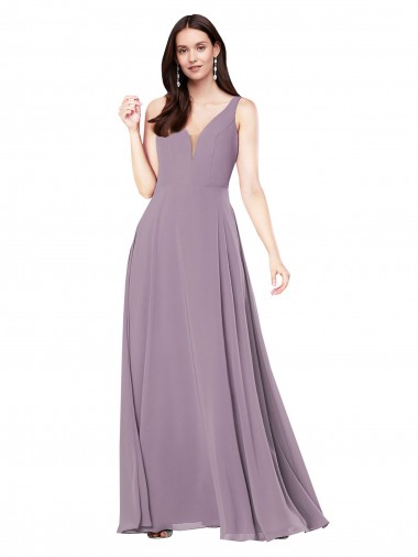 Staubiger Lavendel Etui V-Ausschnitt Chiffon Lange Formale Brautjungfernkleider / Abendkleider Hersteller