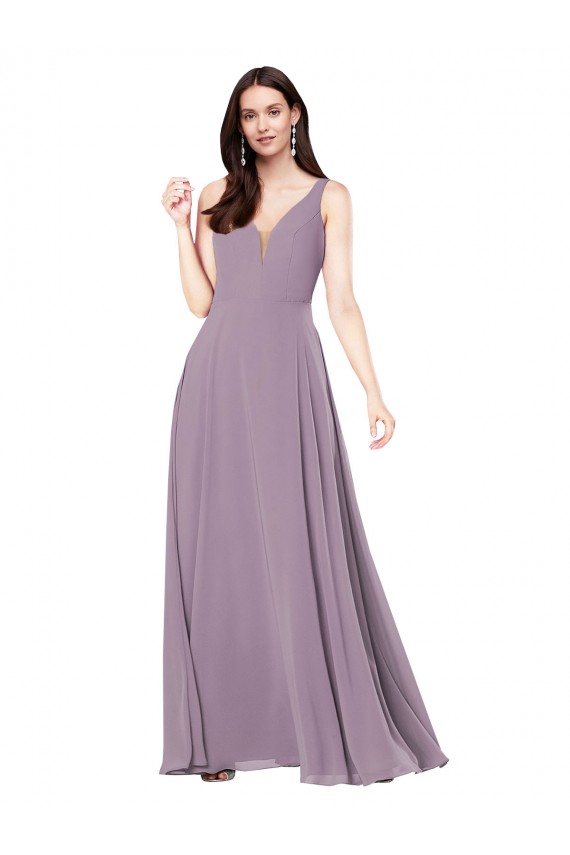 Staubiger Lavendel Etui V-Ausschnitt Chiffon Lange Formale Brautjungfernkleider / Abendkleider Hersteller