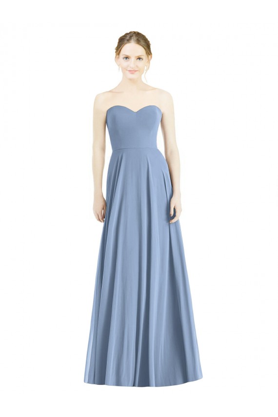 Staubiges Blau A-Linien Chiffon Lange Brautjungfernkleider Hersteller