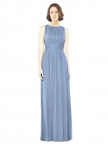 Staubiges Blau A-Linien Chiffon Lange Brautjungfernkleider Hersteller