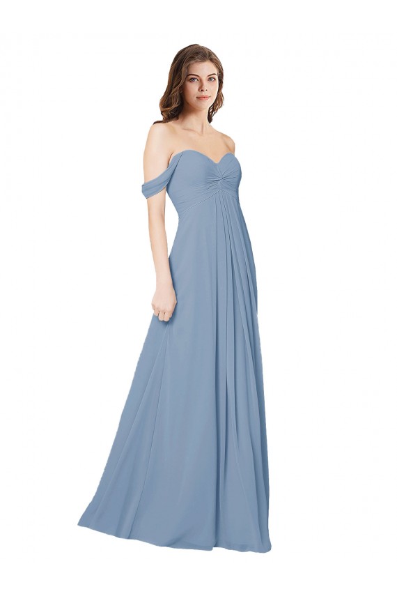 Staubiges Blau A-Linien Chiffon Lange Brautjungfernkleider Hersteller