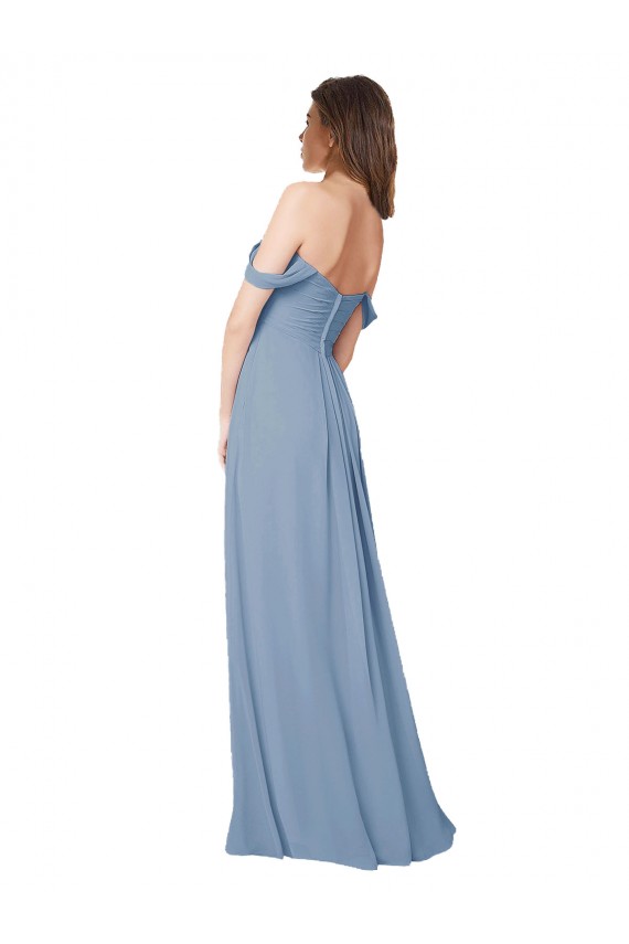 Staubiges Blau A-Linien Chiffon Lange Brautjungfernkleider Hersteller