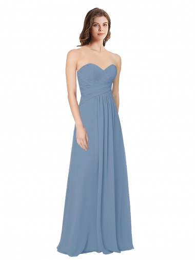 Staubiges Blau A-Linien Chiffon Lange Brautjungfernkleider Hersteller