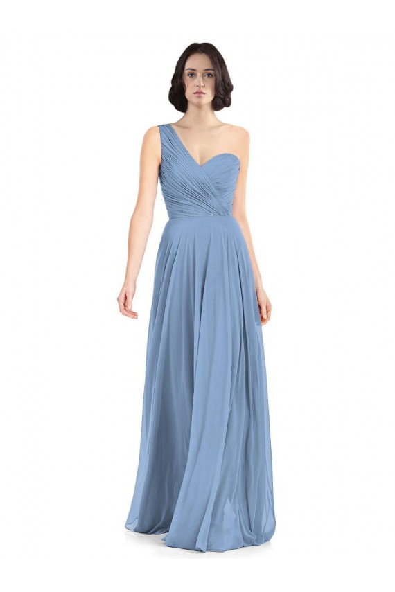 Staubiges Blau A-Linien Eine-Schulter Chiffon Lange Brautjungfernkleider Hersteller