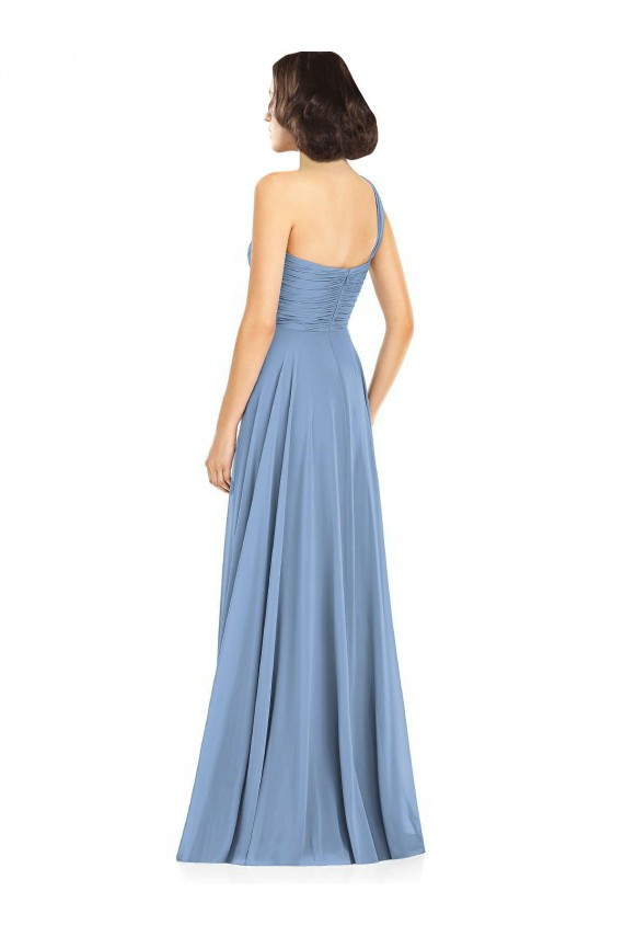 Staubiges Blau A-Linien Eine-Schulter Chiffon Lange Brautjungfernkleider Hersteller