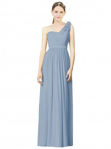 Staubiges Blau A-Linien Eine-Schulter Chiffon Lange Brautjungfernkleider Hersteller
