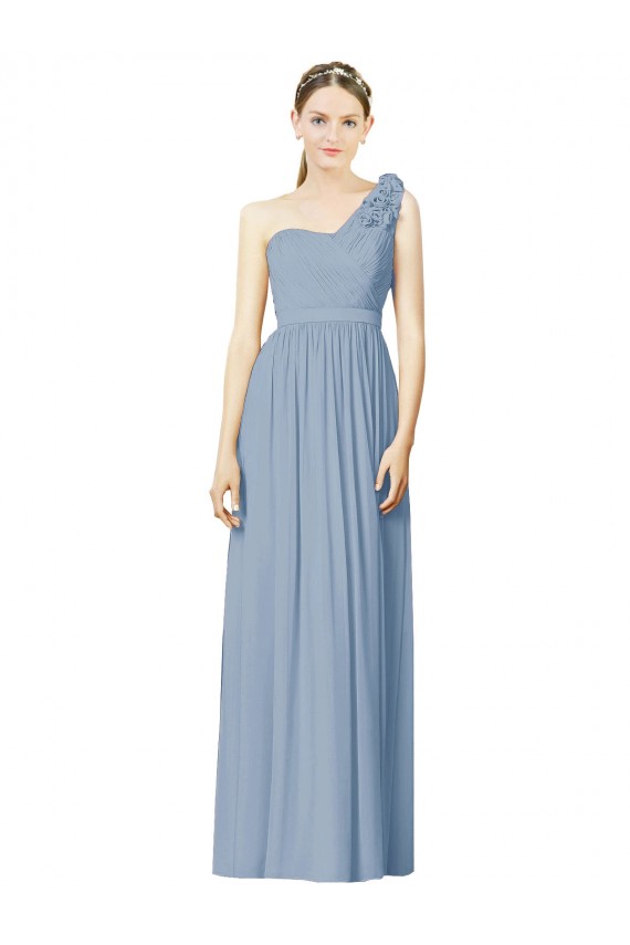 Staubiges Blau A-Linien Eine-Schulter Chiffon Lange Brautjungfernkleider Hersteller