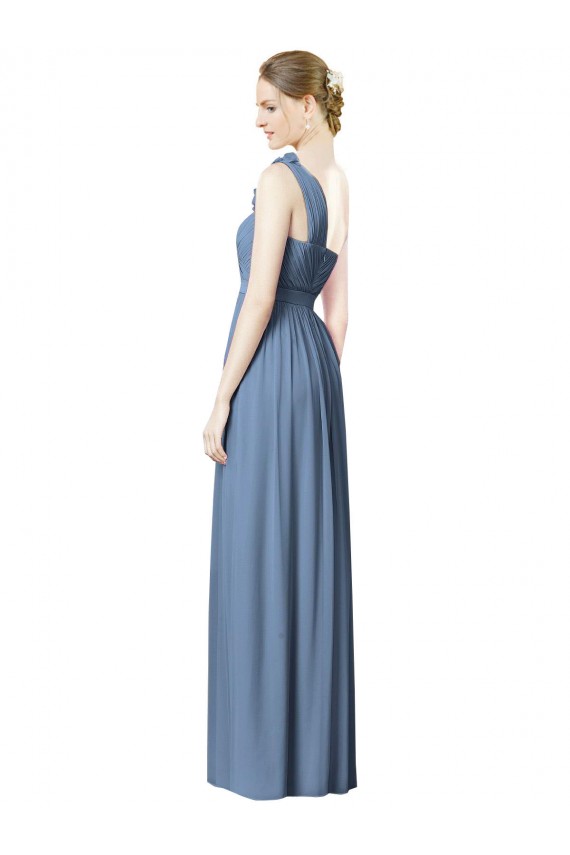 Staubiges Blau A-Linien Eine-Schulter Chiffon Lange Brautjungfernkleider Hersteller