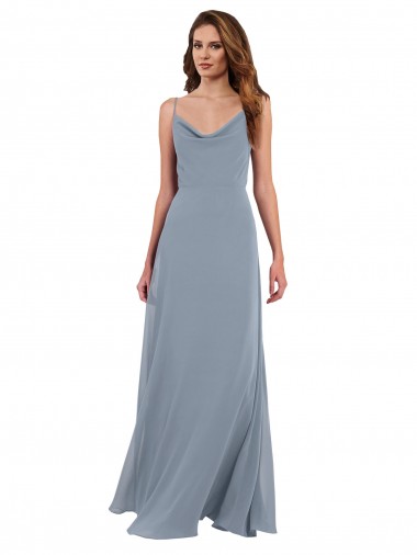 Staubiges Blau A-Linien Haube Ausschnitt Chiffon Lange Brautjungfernkleider Hersteller